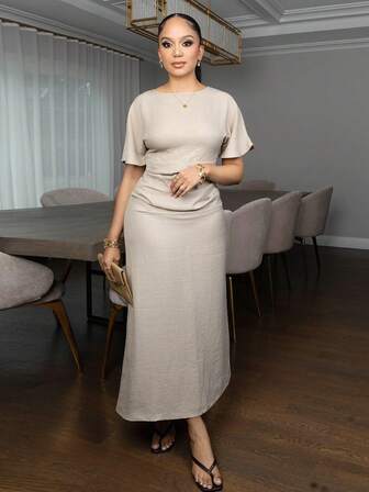 Melissa Matos Sommarklänning i linneblandning för kvinnor, smörgul, klänningar elegant, knytklänning för evenemang, formell festklänning för kvinnor, festklänningar för kvinnor, långa klänningar för kvinnor, formella klänningar för kvinnor, långa klänningar för kvinnor, formella klänningar för kvinnor, sommarklänningar för kvinnor, examensklänningar