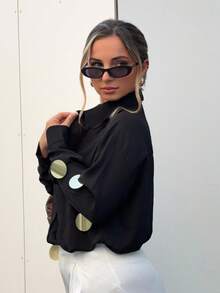 Jeta Ari Handmade Silver Sequin Decorated Versatile Chiffon Blouse, Spring Outfits For Women