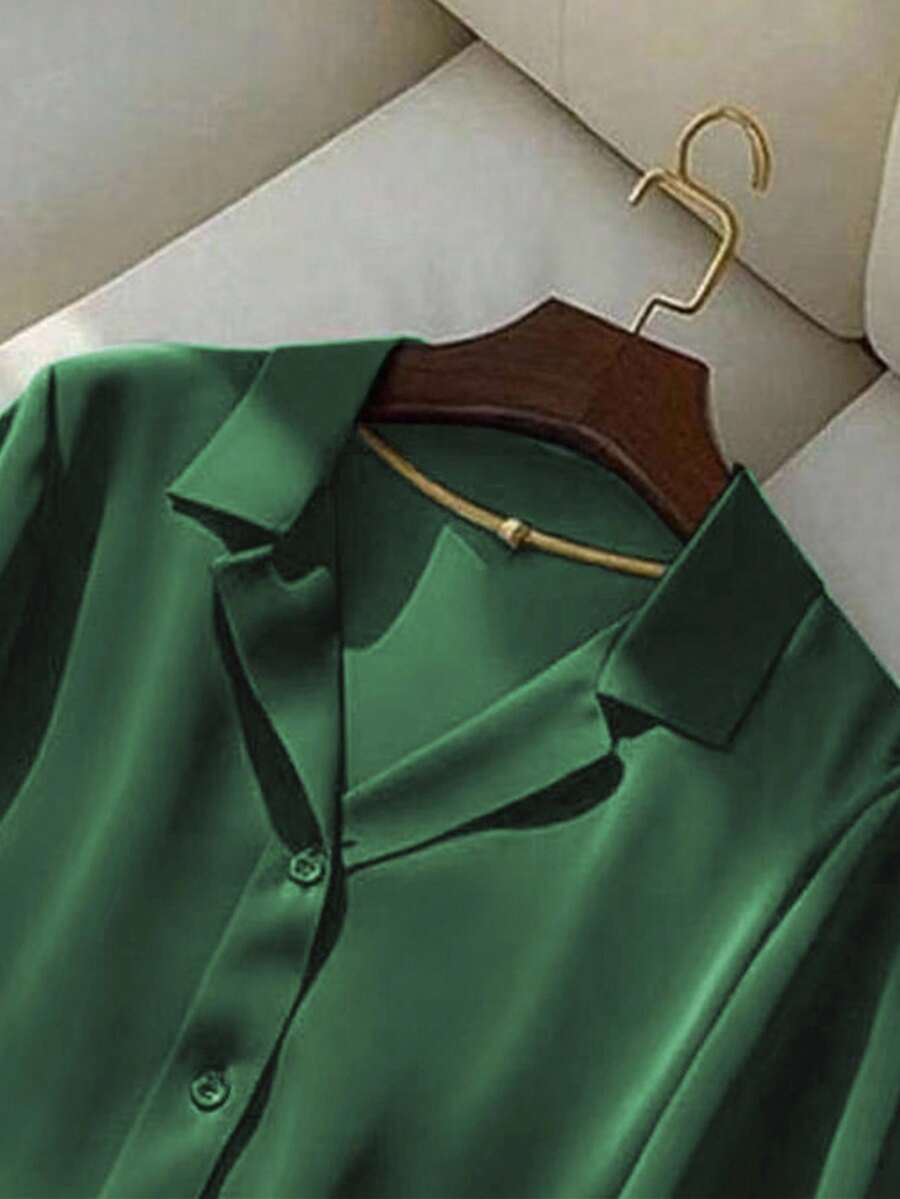 Franclia Women's Casual Solid Color Turndown Collar Short Sleeve Shirt, Summer