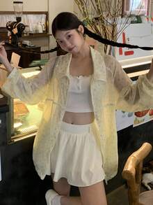 DAZY 女士宽松休闲轻薄印花夹克，秋冬女式外套 - 白色 - 查看 3