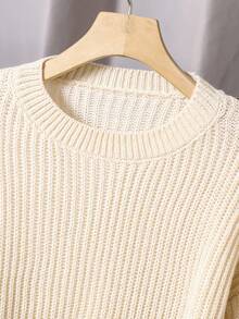 Sparklyn Conjunto de dos piezas de suéter para niñas preadolescentes - Suéter de punto grueso sólido en beige y pantalones de pierna ancha, suéter de cuello redondo de ajuste relajado con pantalones rectos de estar en casa, ropa cómoda y casual para primavera/otoño/invierno - Albaricoque - Ver 9
