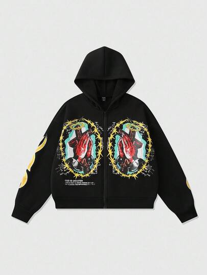 Street Life بلوزة رجالية بطباعة جرافيكية، طراز شارع رجعي، خريف وشتاء