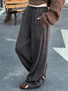 DAZY 青少年/青年女孩休闲宽松直筒裤，罗纹纹理，秋季