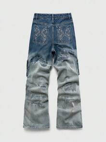 Street Life Men's Cargo Pocket Pleated Wide Leg Loose Casual Jeans - Blue - View 2