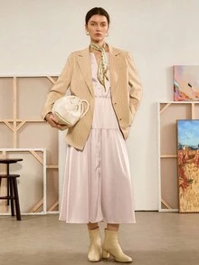 SHEIN Raffinéa 女款波西米亞休閒花卉長洋裝 秋季女裝 - 杏色 - 查看 4