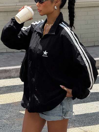 SHEIN Tween Girl Autumn Back To School Casual Colorblock Regular Girl Jacket Fall Winter