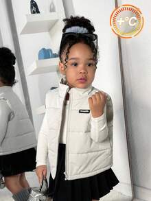 SHEIN Baby Girls Cute Casual Thermal Lined Padded Coat, Suitable For Autumn/Winter Fall - Grey - View 1