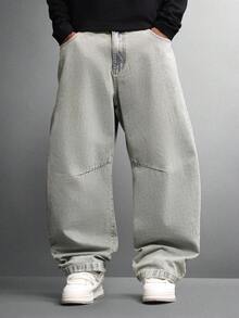 SUMWON Pantalones vaqueros de corte holgado y suelto con estilo vintage, ajuste tipo herradura, estilo clásico casual de moda callejera retro de los 90, estilo patinador