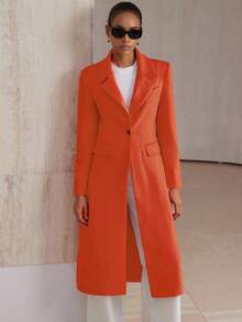 Aveloria Modichic New Stylish Commuter Chic Tailored Long Blazer Coat - Orange - View 5