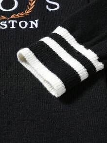 Claim Dot Men's Fashionable Casual College Style Embroidered Cable Knit Crew Neck Sweater, Fall Winter - Multicolor - View 6