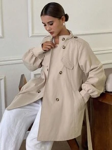 DAZY Women's Casual Belted Trench Coat, Autumn Jacket - Khaki - View 6
