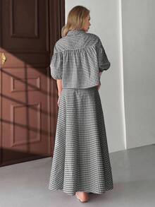 EURMUSE Bộ trang phục hai mảnh cho nữ, áo sơ mi và váy kiểu gingham - màu xanh lá - Xem 2