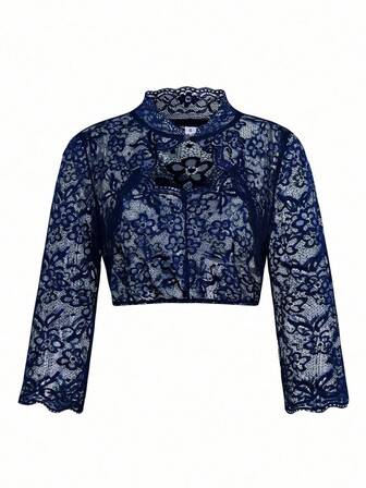 Fairmaia Plus Size Women's Traditional German Floral Lace Long Sleeve Cutout Blouse, Halloween