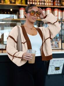 SAYEHFBABY Áo khoác cardigan tay dài tua rua viền đèn lồng tương phản, áo dài tay - Nhiều màu - Xem 7