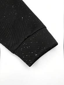 Manfinity Homme Plus Size Men's Casual Zip-Up Hoodie With Metallic Texture, Fall, Long Sleeve Top - Black - View 4