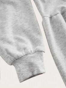 SHEIN EZwear 灰色休闲女式落肩长袖前拉链连帽连体裤 - 灰色 - 查看 11