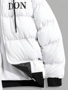 EURMUSE Herren hochwertige Winterjacke mit Kapuze und Buchstaben-Muster - Weiss - Übersicht 8