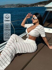 EURMUSE Women Cover Up With Hollow Out For Summer - Cream - View 1