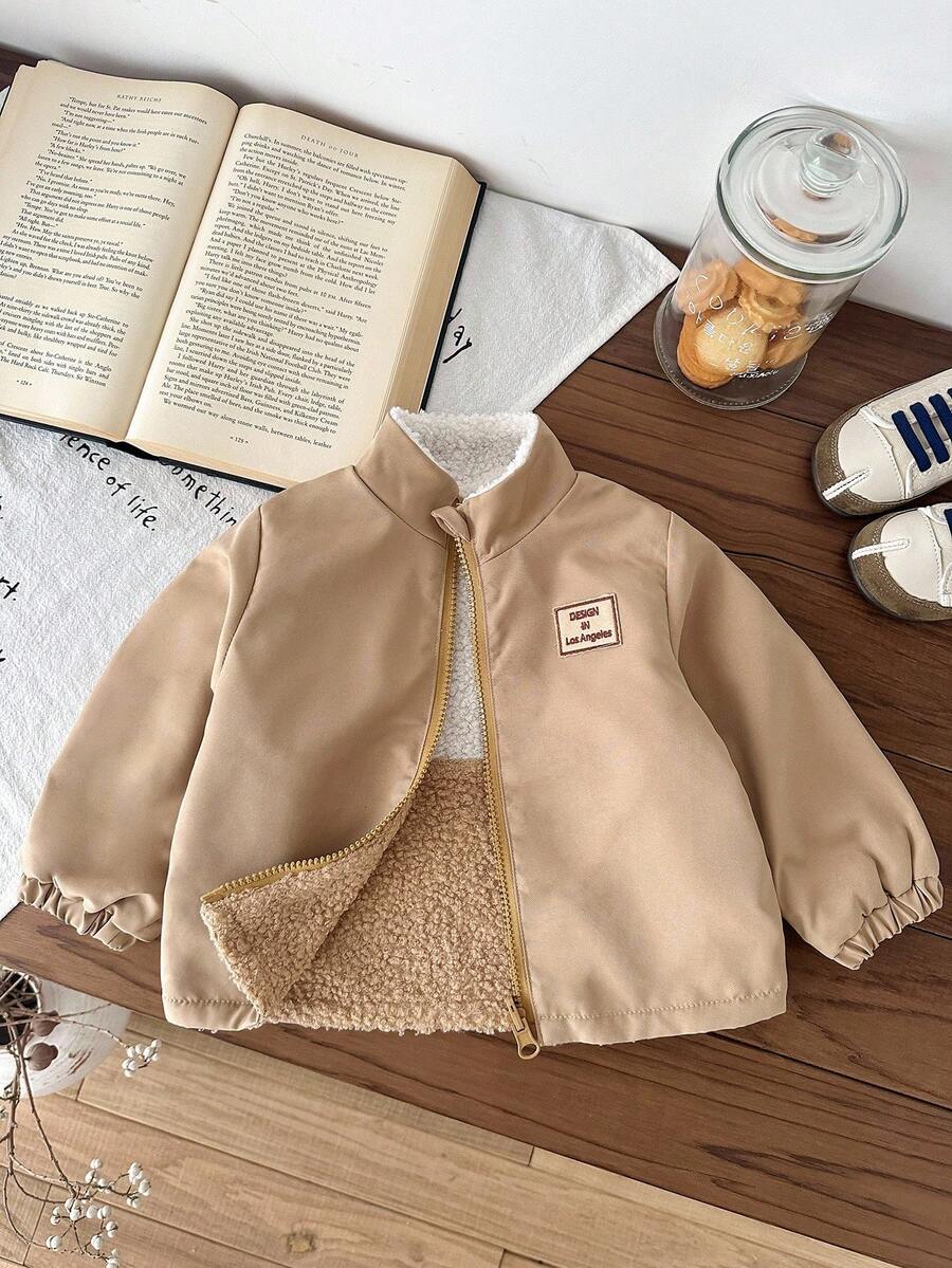 SHEIN Infant/Toddler Unisex Reversible Fleece Jacket, Warm Casual Outerwear For Baby Girls And Boys, 0-3 Years Old, Autumn/Winter Fall