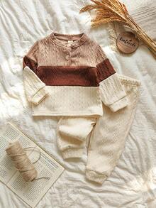 Vintaside Kids 2pcs/Set Toddler Boys' Casual Colorblock Long Sleeve Top And Pants Set, Suitable For Autumn/Winter, Daily Wear Fall - Multicolor - View 4