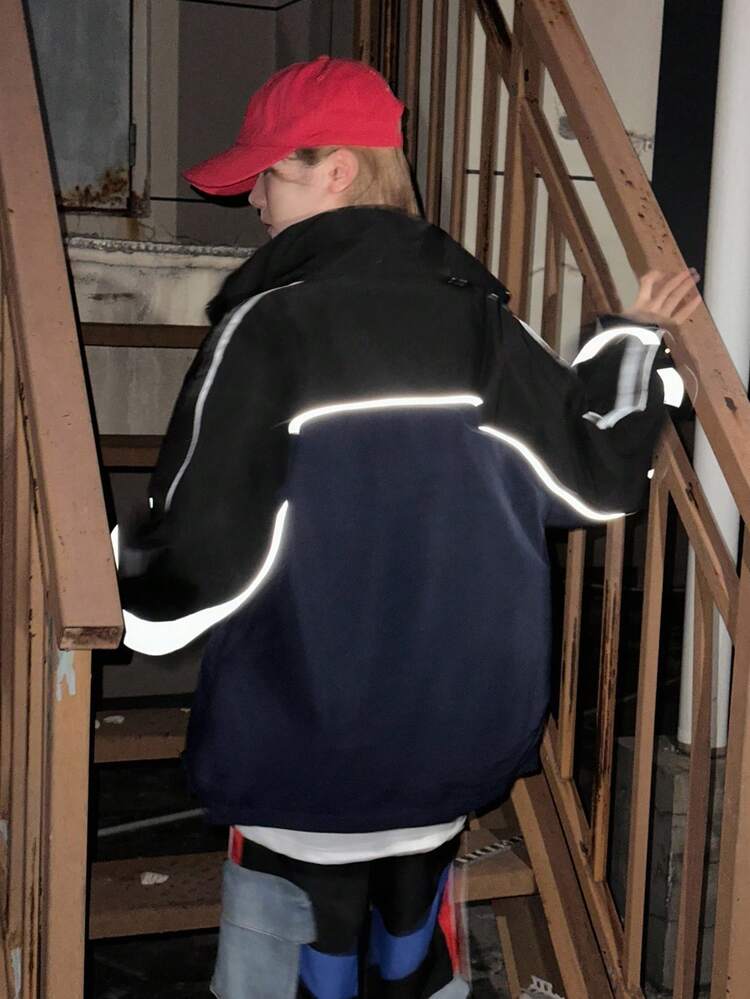 Teens/Youth Girls Casual Striped Jacket, Loose Fit Letter Print Streetwear Outerwear, Autumn