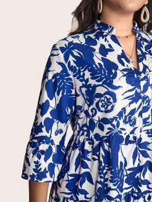 Comfylo Vestido de línea A con parches de silueta de plantas de talla grande, atuendo para concierto country, atuendo de graduación, atuendos de verano para mujeres, atuendos para brunch para mujeres, atuendos para el Día de la Madre, atuendos para la iglesia para mujeres - Azul y blanco - Ver 6