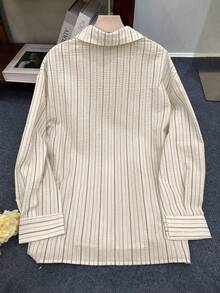 Resyla 女士标准尺寸休闲度假条纹长袖衬衫 - 棕色 - 查看 2