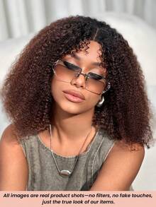 Density Pro Kinky Curly Glueless Wig With Bangs Put On And Go 4x4 Lace Closure Wig Per-Plucked Per-Cut Transparent Lace Human Hair Wigs 1b30 Ombre Brown Wig 200% Dnesity Brazilian Human Hair Wig For Beginners - SNatural/4 - View 6