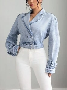 Elenzga Women's Casual Elegant Denim Jacket And Coat - Blue - View 4