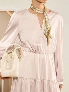 SHEIN Raffinéa 女款波西米亞休閒花卉長洋裝 秋季女裝 - 杏色 - 查看 3