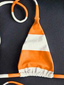 Swim Vcay Contrasting Striped Micro Triangle Briefs Sexy Bikini For Summer Beach Vacation - Multicolor - View 3