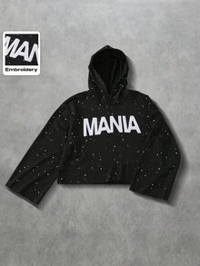 ROMWE MEN Street Life Men's Sequin Embroidered Hoodie Sweatshirt, Loose Cropped Style, Fall