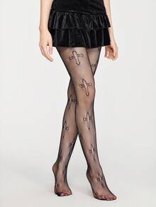 ROMWE Grunge Punk 1 pieza Medias/Pantimedia/Leggings sexy y elásticos con diseño calado para mujeres