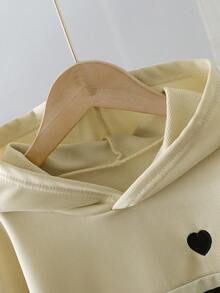 Genkimix Kids 1pc Young Girl Striped Pattern Heart Emboidery Sweatshirt Chic Autumn Sweatshirt Fall Winter - Apricot - View 3