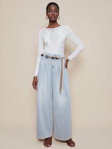 SHEIN Privé Pull tricoté avec application 3D ajourée pour femmes - Blanc - Voir 4