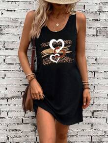 EMERY ROSE Casual Minimalist Leopard Print & Heart Foil Graphic Camisole Dress Chic Dress - Black - View 8