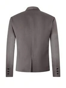 Manfinity Bizformal 1 件男士灰色双排扣西装外套，商务休闲正装，时尚通勤百搭西装外套，送给丈夫、男朋友的首选男士双排扣西装外套双排扣西装外套男士男士西装外套 - 咖啡棕 - 查看 2