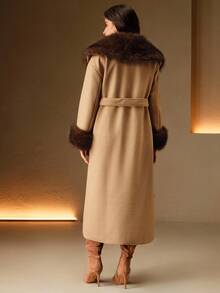 Anewsta Áo khoác dài dáng rộng thoải mái cho nữ, cổ lông giả, áo khoác ngoài mùa đông - Lạc đà - Xem 2