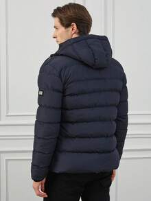 RueChic Men Zip Up Drawstring Hooded Puffer Coat - Navy Blue - View 7