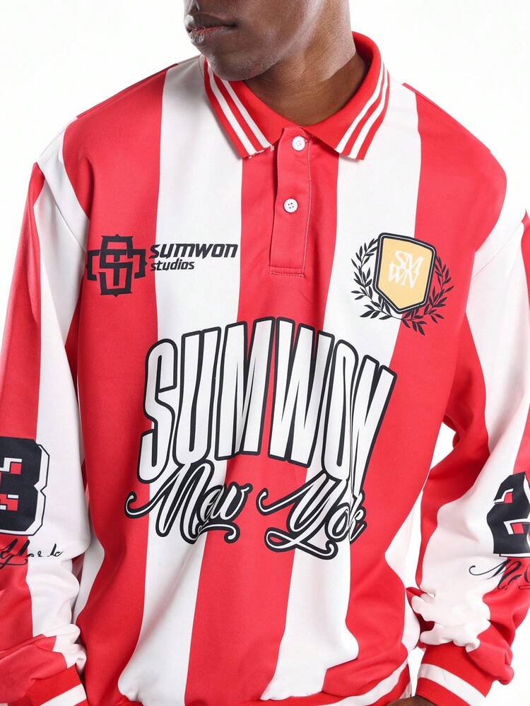 Striped Rugby Polo With Number Print