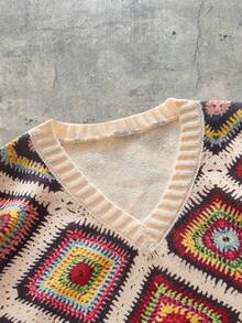 AXEPEAK 大码男士时尚休闲V领印花针织背心，适合秋冬 - 彩色 - 查看 4