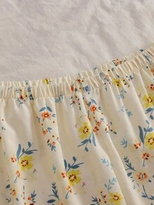 少女雏菊印花雪纺长袖上衣和裤子两件套睡衣套装，带荷叶边袖口 - 黃色 - 查看 7