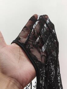 Amplova 性感黑色透明蕾丝拼布长袖迷你连衣裙 - 黑色 - 查看 11