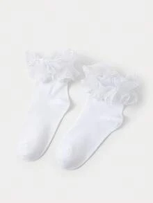 ROMWE Kawaii 2 Pairs Silver Lace, White Lace, Ruffle Trim, Frill Edged - Multicolor - View 3