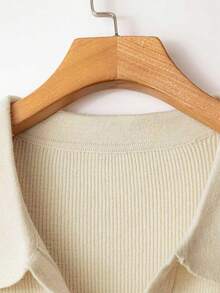 SHEIN Clasi Plus Size Women's Solid Color Long Sleeve Single-Breasted Casual Knit Cardigan, Autumn Fall Winter Cloth For Women - Apricot - View 4