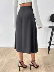 SHEIN Cottnline Women's Solid Color Minimalist A-Line Skirt, Casual Everyday - Grey - View 2