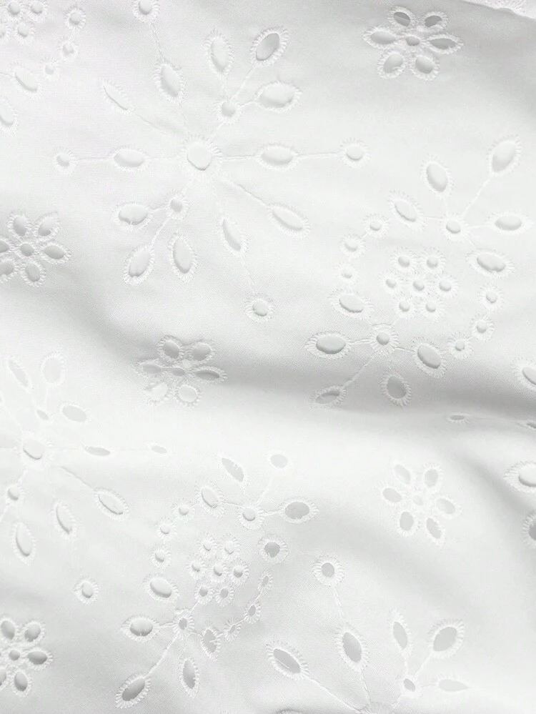 プラスサイズ レディース 刺繍 ホロー ラウンドネック ランタンスリーブ ルーズ カジュアルドレス