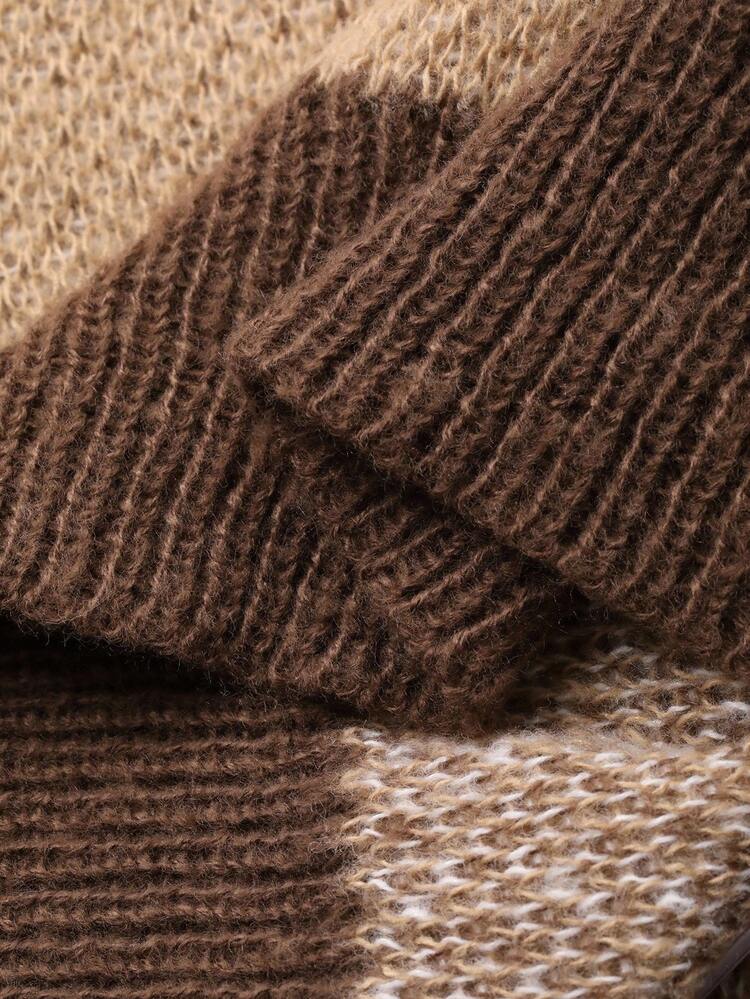 Vintage Floral Jacquard Brown Crew Neck Pullover Sweater For Men, Autumn Christmas,New Year