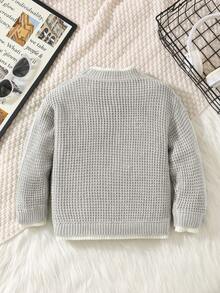 1pc Young Boys' Clothing 2 In 1 Structure English Patch Basic Sweater, Suitable For Kids Outfits, Young Boy Clothes, Back To School Boys Set, Suitable For Birthday Party, Evening Party, Performance, Wedding, Baptism, School Opening Ceremony, Daily Wear, Travel, Sports, Autumn/Winter Season Fall