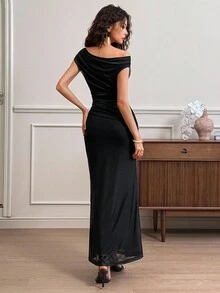 EastFlair Damen elegantes Pflanzen-Druckkleid mit asymmetrischem Kragen, Sommer